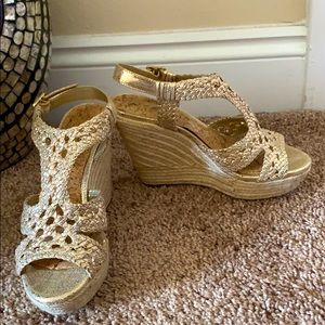 Gold wedge sandals